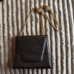 *Rare Find* Elegant Vintage Black Leather Shoulder Bag with Stunning Chain Strap